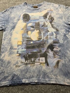 VTG 1999 The Mountain Wolf Collage Tie Dye Shirt Large Daniel Renn Pierce
